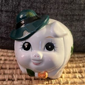 Vintage Lefton Ceramic Shamrock Irish Pig